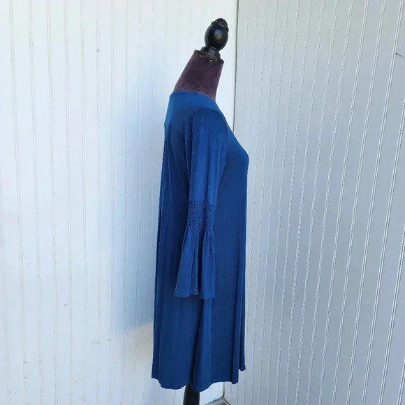Spense Stretch Viscose Teal Turquoise Knee Length Dress Bell Sleeve V-Neck Sz M - Picture 4 of 10
